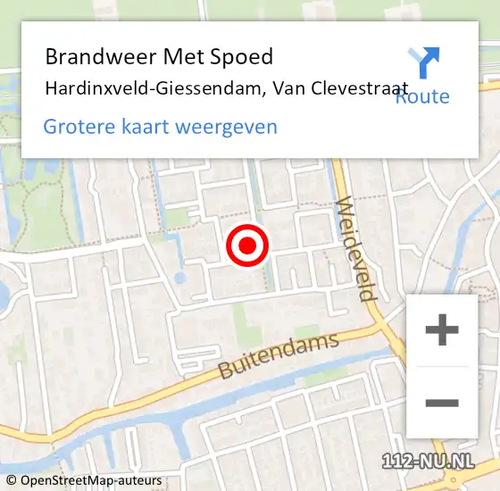 Locatie op kaart van de 112 melding: Brandweer Met Spoed Naar Hardinxveld-Giessendam, Van Clevestraat op 10 juli 2024 18:32