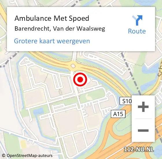 Locatie op kaart van de 112 melding: Ambulance Met Spoed Naar Barendrecht, Van der Waalsweg op 10 juli 2024 18:38