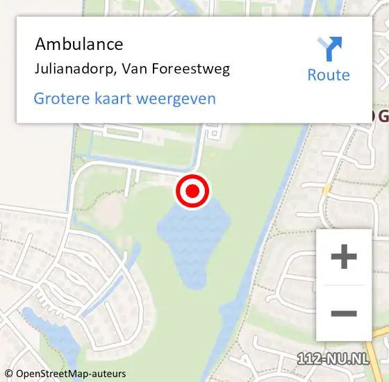 Locatie op kaart van de 112 melding: Ambulance Julianadorp, Van Foreestweg op 10 juli 2024 18:43