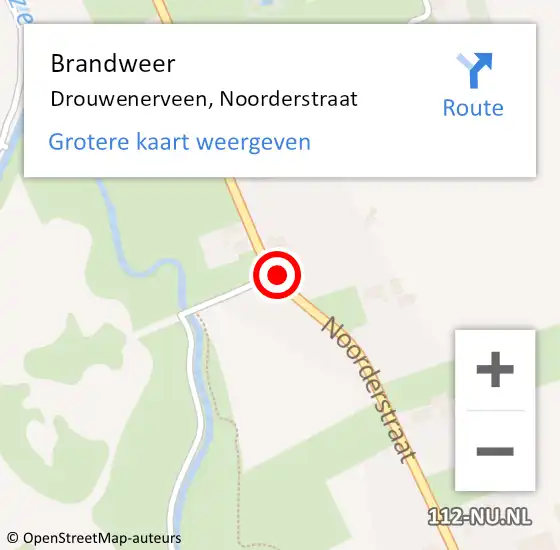 Locatie op kaart van de 112 melding: Brandweer Drouwenerveen, Noorderstraat op 10 juli 2024 18:48