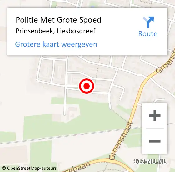 Locatie op kaart van de 112 melding: Politie Met Grote Spoed Naar Prinsenbeek, Liesbosdreef op 10 juli 2024 18:59