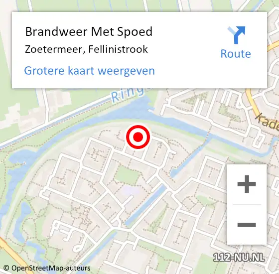 Locatie op kaart van de 112 melding: Brandweer Met Spoed Naar Zoetermeer, Fellinistrook op 10 juli 2024 19:23