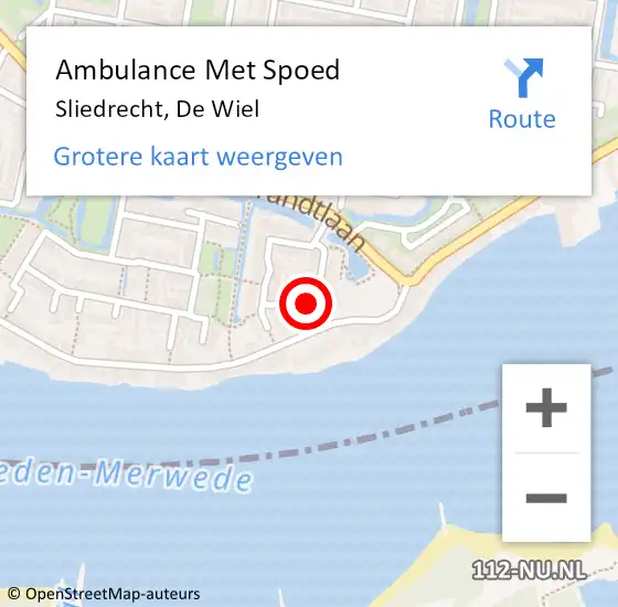 Locatie op kaart van de 112 melding: Ambulance Met Spoed Naar Sliedrecht, De Wiel op 10 juli 2024 19:24