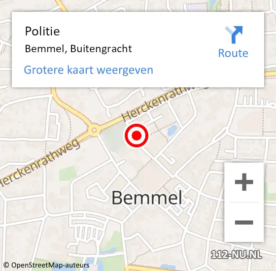 Locatie op kaart van de 112 melding: Politie Bemmel, Buitengracht op 10 juli 2024 19:41