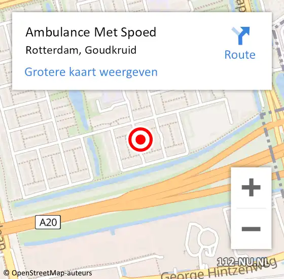 Locatie op kaart van de 112 melding: Ambulance Met Spoed Naar Rotterdam, Goudkruid op 10 juli 2024 19:48