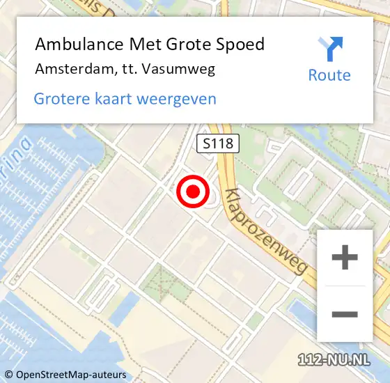 Locatie op kaart van de 112 melding: Ambulance Met Grote Spoed Naar Amsterdam, tt. Vasumweg op 10 juli 2024 19:49