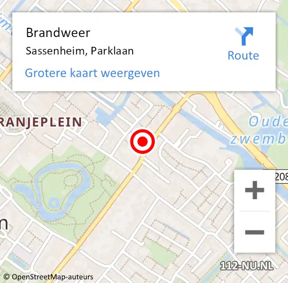 Locatie op kaart van de 112 melding: Brandweer Sassenheim, Parklaan op 10 juli 2024 19:58