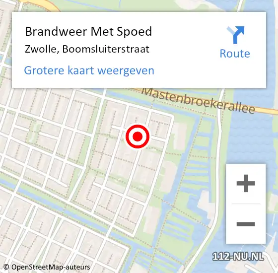 Locatie op kaart van de 112 melding: Brandweer Met Spoed Naar Zwolle, Boomsluiterstraat op 10 juli 2024 20:05