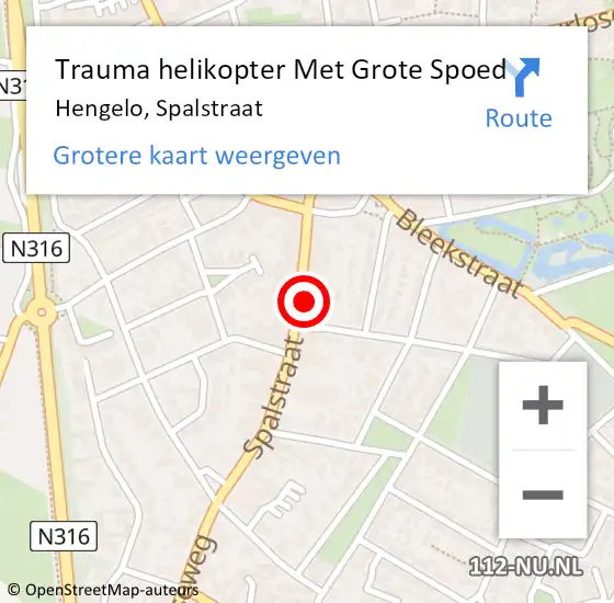 Locatie op kaart van de 112 melding: Trauma helikopter Met Grote Spoed Naar Hengelo, Spalstraat op 10 juli 2024 20:08