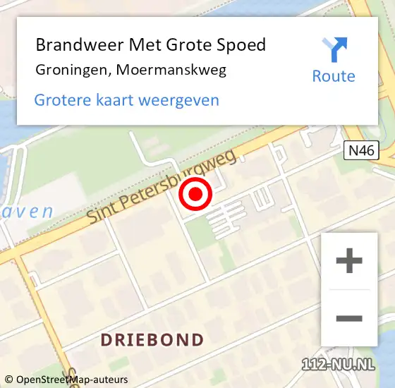 Locatie op kaart van de 112 melding: Brandweer Met Grote Spoed Naar Groningen, Moermanskweg op 10 juli 2024 20:24