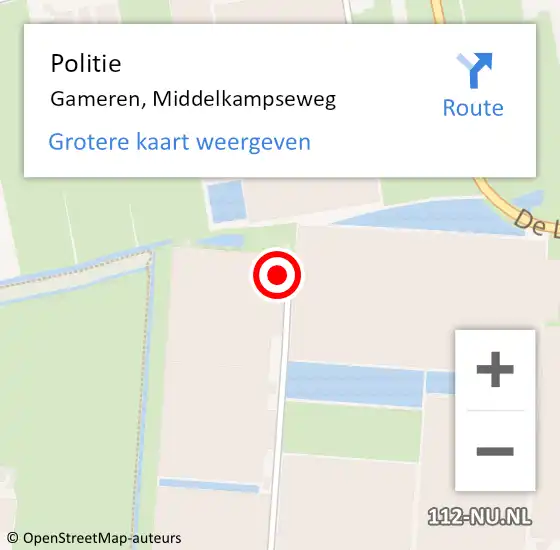 Locatie op kaart van de 112 melding: Politie Gameren, Middelkampseweg op 10 juli 2024 20:34