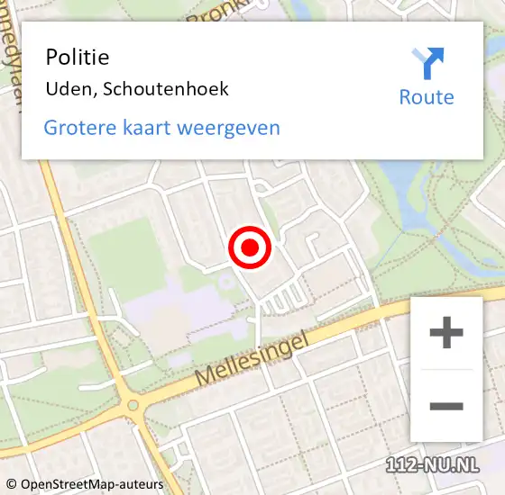 Locatie op kaart van de 112 melding: Politie Uden, Schoutenhoek op 10 juli 2024 20:51