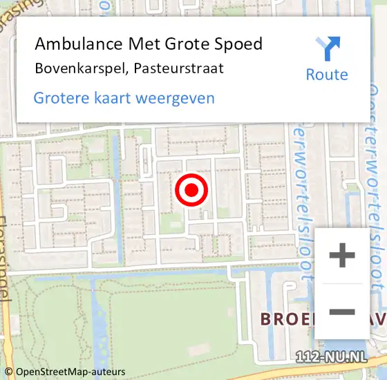 Locatie op kaart van de 112 melding: Ambulance Met Grote Spoed Naar Bovenkarspel, Pasteurstraat op 10 juli 2024 20:59