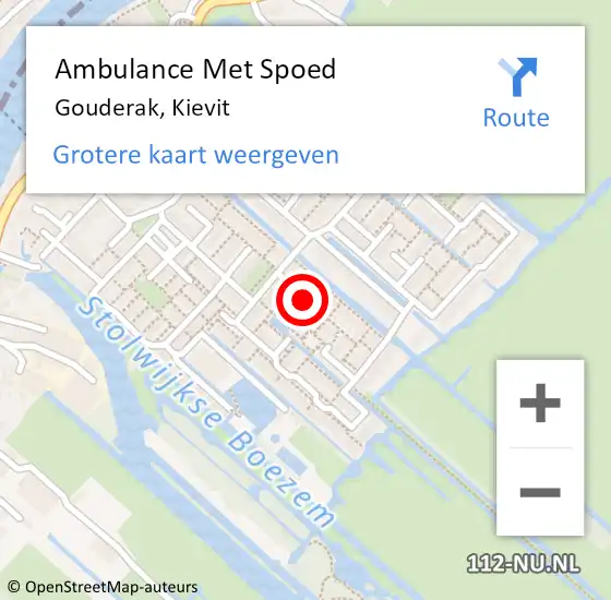 Locatie op kaart van de 112 melding: Ambulance Met Spoed Naar Gouderak, Kievit op 10 juli 2024 21:19