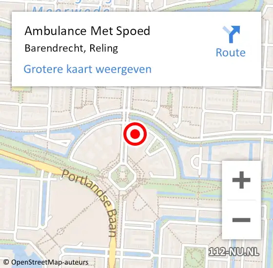 Locatie op kaart van de 112 melding: Ambulance Met Spoed Naar Barendrecht, Reling op 10 juli 2024 21:21