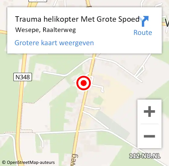 Locatie op kaart van de 112 melding: Trauma helikopter Met Grote Spoed Naar Wesepe, Raalterweg op 10 juli 2024 21:25