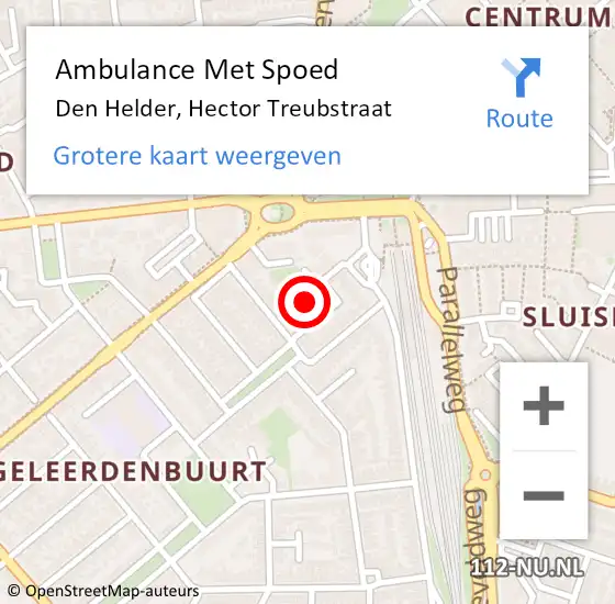 Locatie op kaart van de 112 melding: Ambulance Met Spoed Naar Den Helder, Hector Treubstraat op 10 juli 2024 21:56