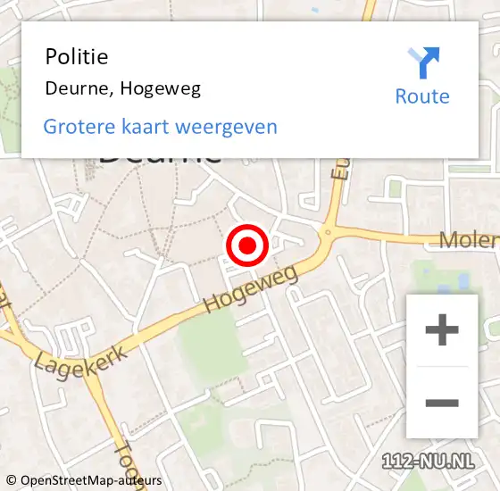 Locatie op kaart van de 112 melding: Politie Deurne, Hogeweg op 10 juli 2024 21:57