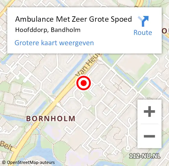 Locatie op kaart van de 112 melding: Ambulance Met Zeer Grote Spoed Naar Hoofddorp, Bandholm op 10 juli 2024 22:00