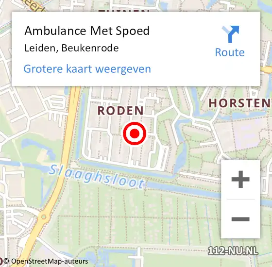 Locatie op kaart van de 112 melding: Ambulance Met Spoed Naar Leiden, Beukenrode op 10 juli 2024 22:02