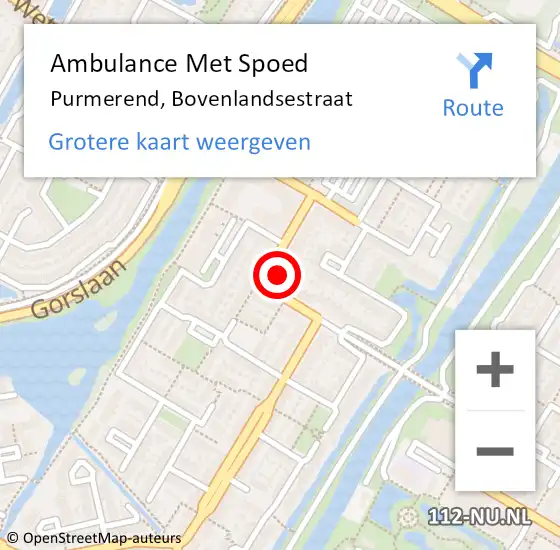 Locatie op kaart van de 112 melding: Ambulance Met Spoed Naar Purmerend, Bovenlandsestraat op 10 juli 2024 22:08