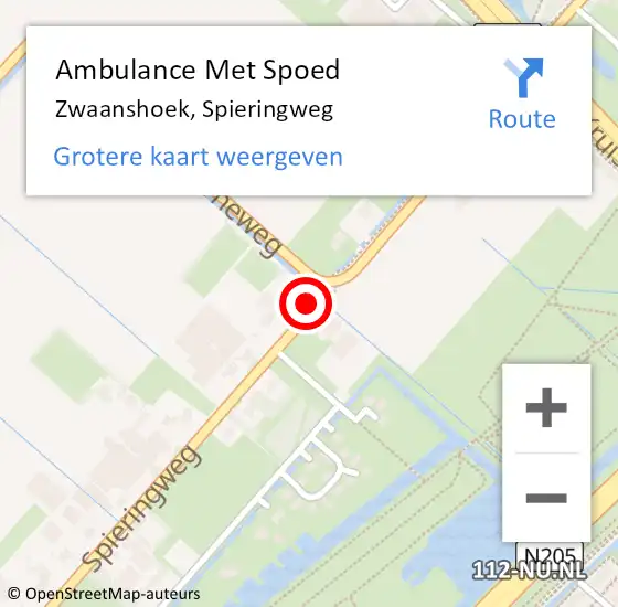 Locatie op kaart van de 112 melding: Ambulance Met Spoed Naar Zwaanshoek, Spieringweg op 10 juli 2024 22:28