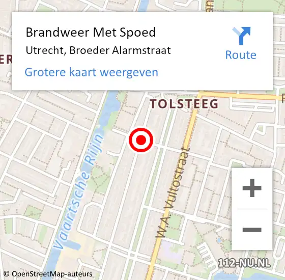 Locatie op kaart van de 112 melding: Brandweer Met Spoed Naar Utrecht, Broeder Alarmstraat op 12 oktober 2014 17:08