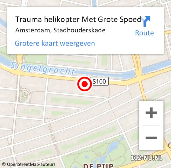 Locatie op kaart van de 112 melding: Trauma helikopter Met Grote Spoed Naar Amsterdam, Stadhouderskade op 10 juli 2024 23:04