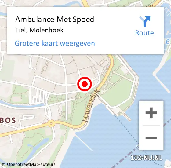 Locatie op kaart van de 112 melding: Ambulance Met Spoed Naar Tiel, Molenhoek op 10 juli 2024 23:08