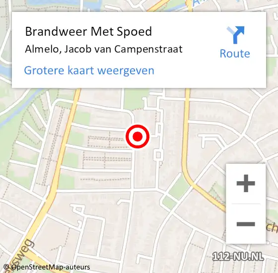 Locatie op kaart van de 112 melding: Brandweer Met Spoed Naar Almelo, Jacob van Campenstraat op 10 juli 2024 23:29