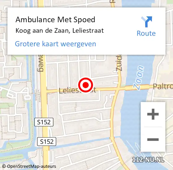 Locatie op kaart van de 112 melding: Ambulance Met Spoed Naar Koog aan de Zaan, Leliestraat op 10 juli 2024 23:46