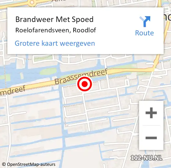 Locatie op kaart van de 112 melding: Brandweer Met Spoed Naar Roelofarendsveen, Roodlof op 10 juli 2024 23:55