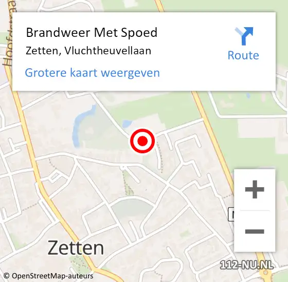 Locatie op kaart van de 112 melding: Brandweer Met Spoed Naar Zetten, Vluchtheuvellaan op 10 juli 2024 23:59