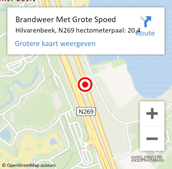 Locatie op kaart van de 112 melding: Brandweer Met Grote Spoed Naar Hilvarenbeek, N269 hectometerpaal: 20,4 op 11 juli 2024 00:02