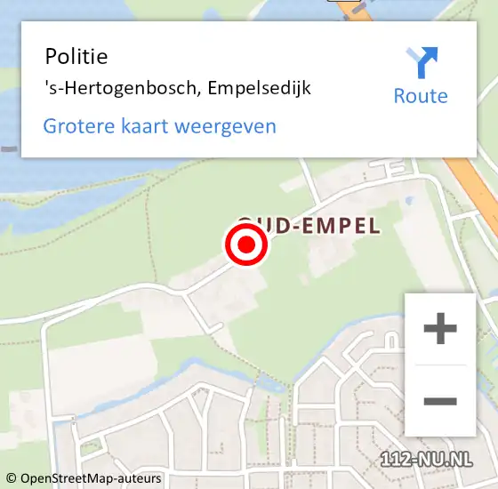 Locatie op kaart van de 112 melding: Politie 's-Hertogenbosch, Empelsedijk op 11 juli 2024 00:08