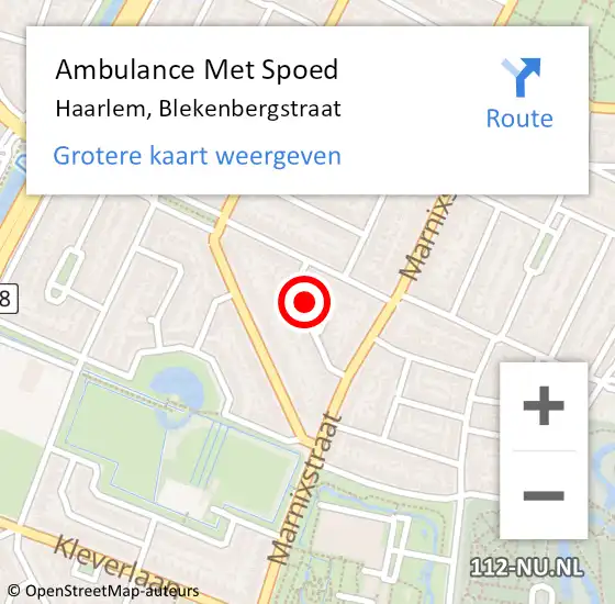 Locatie op kaart van de 112 melding: Ambulance Met Spoed Naar Haarlem, Blekenbergstraat op 11 juli 2024 00:09