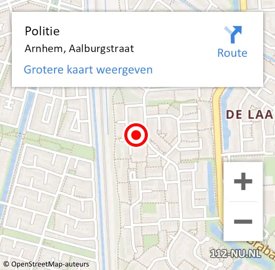 Locatie op kaart van de 112 melding: Politie Arnhem, Aalburgstraat op 11 juli 2024 00:11