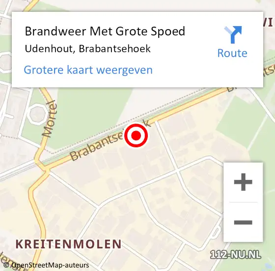 Locatie op kaart van de 112 melding: Brandweer Met Grote Spoed Naar Udenhout, Brabantsehoek op 11 juli 2024 00:15