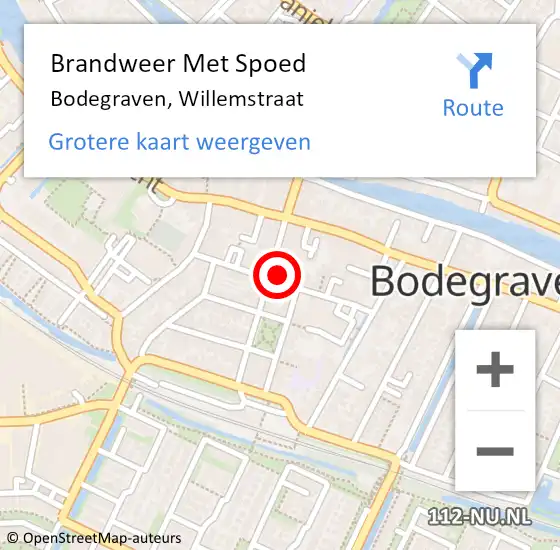 Locatie op kaart van de 112 melding: Brandweer Met Spoed Naar Bodegraven, Willemstraat op 11 juli 2024 00:15