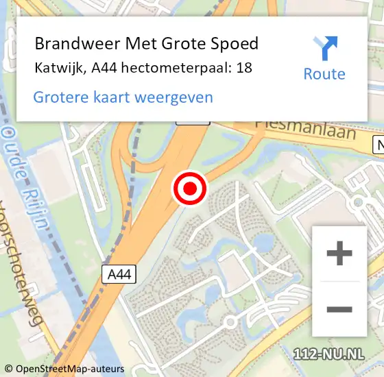 Locatie op kaart van de 112 melding: Brandweer Met Grote Spoed Naar Katwijk, A44 hectometerpaal: 18 op 11 juli 2024 00:39