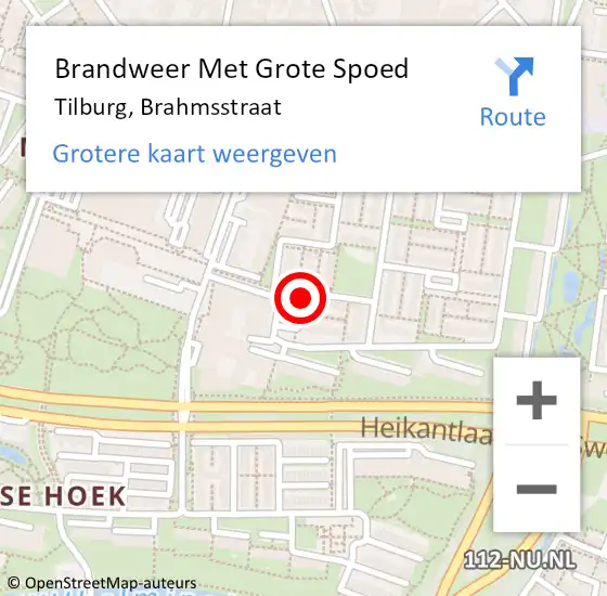 Locatie op kaart van de 112 melding: Brandweer Met Grote Spoed Naar Tilburg, Brahmsstraat op 11 juli 2024 01:19