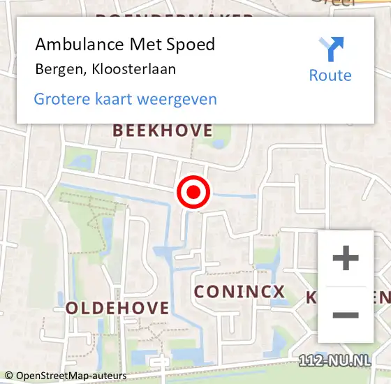 Locatie op kaart van de 112 melding: Ambulance Met Spoed Naar Bergen, Kloosterlaan op 11 juli 2024 01:48