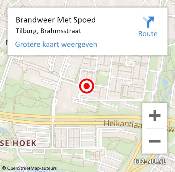 Locatie op kaart van de 112 melding: Brandweer Met Spoed Naar Tilburg, Brahmsstraat op 11 juli 2024 01:54