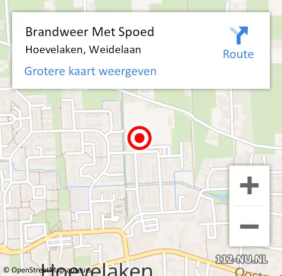 Locatie op kaart van de 112 melding: Brandweer Met Spoed Naar Hoevelaken, Weidelaan op 11 juli 2024 01:59