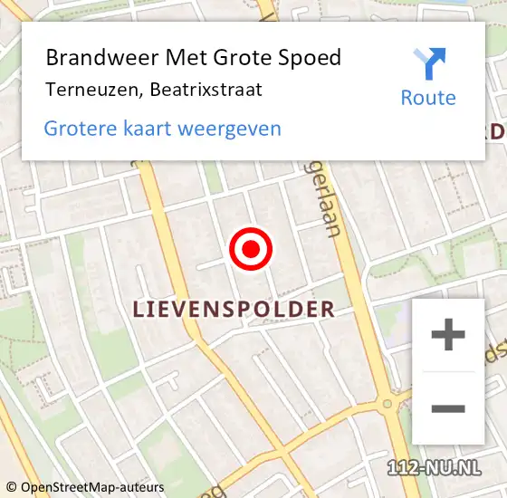 Locatie op kaart van de 112 melding: Brandweer Met Grote Spoed Naar Terneuzen, Beatrixstraat op 11 juli 2024 03:20