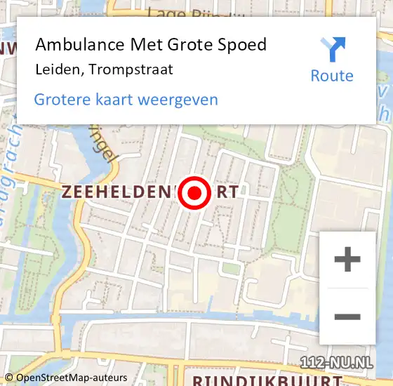 Locatie op kaart van de 112 melding: Ambulance Met Grote Spoed Naar Leiden, Trompstraat op 11 juli 2024 03:34