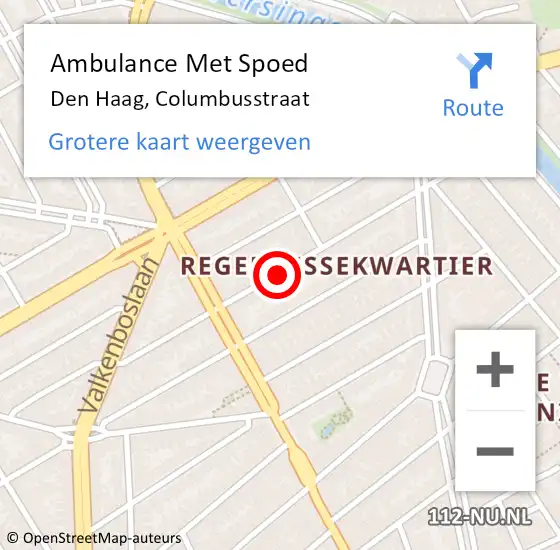 Locatie op kaart van de 112 melding: Ambulance Met Spoed Naar Den Haag, Columbusstraat op 11 juli 2024 03:39