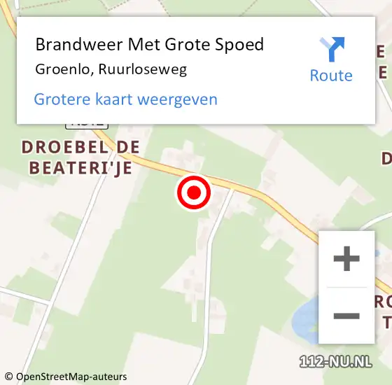 Locatie op kaart van de 112 melding: Brandweer Met Grote Spoed Naar Groenlo, Ruurloseweg op 11 juli 2024 03:43