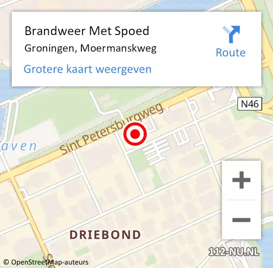 Locatie op kaart van de 112 melding: Brandweer Met Spoed Naar Groningen, Moermanskweg op 11 juli 2024 03:49