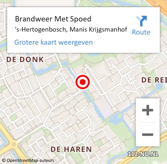 Locatie op kaart van de 112 melding: Brandweer Met Spoed Naar 's-Hertogenbosch, Manis Krijgsmanhof op 11 juli 2024 03:53